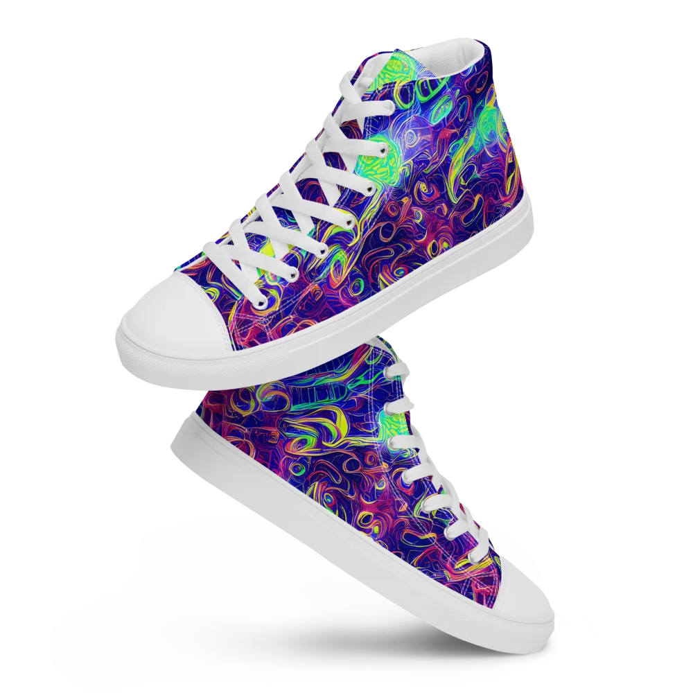 Limefire Ribbons on Men's High Top Canvas Shoes — Front