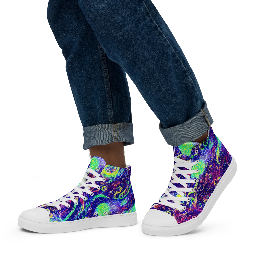 Limefire Ribbons on Men's High Top Canvas Shoes — Left