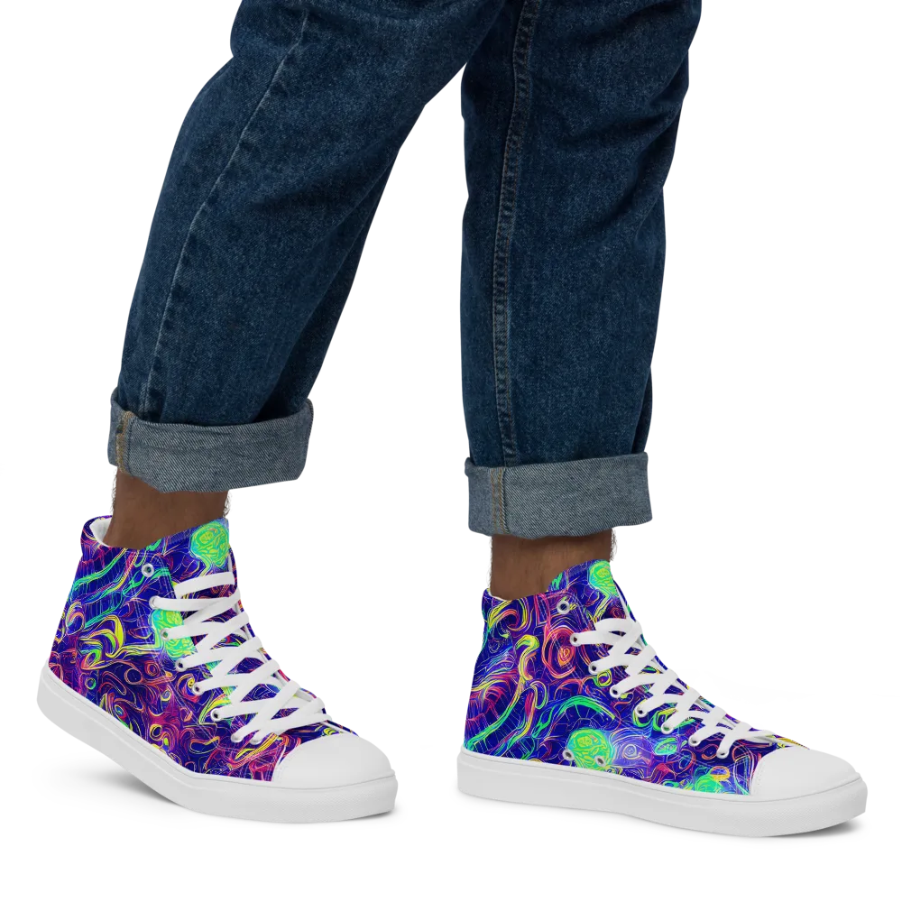 Limefire Ribbons on Men's High Top Canvas Shoes — Right