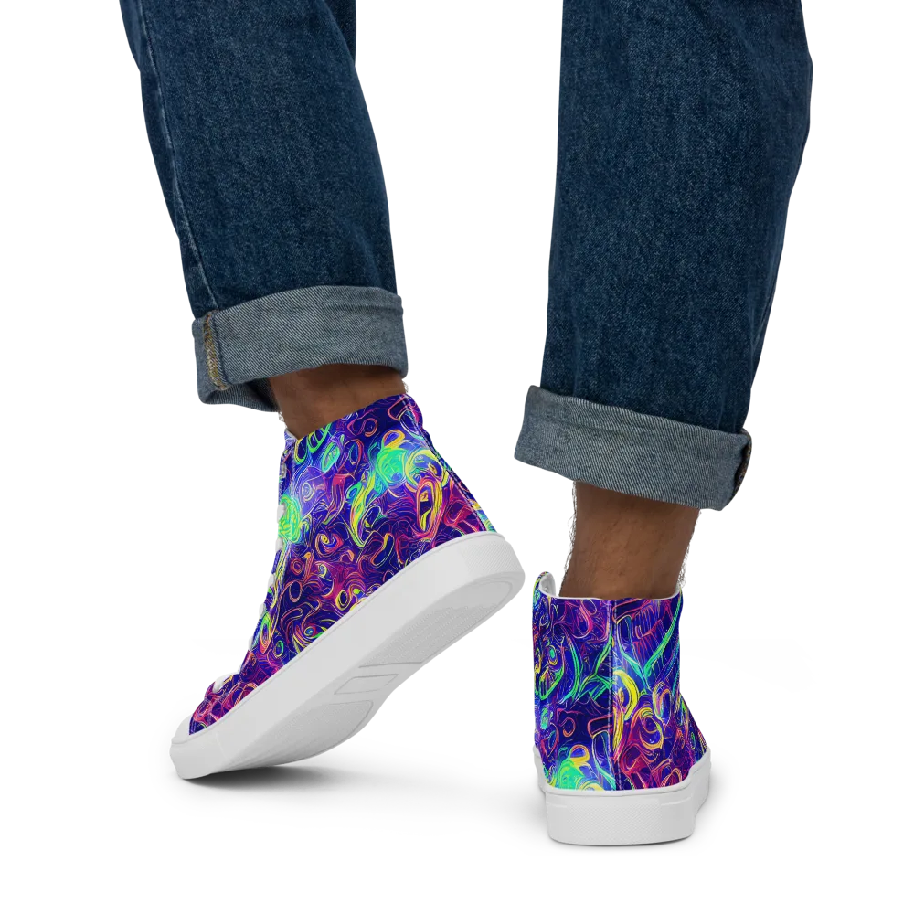Limefire Ribbons on Men's High Top Canvas Shoes — Back