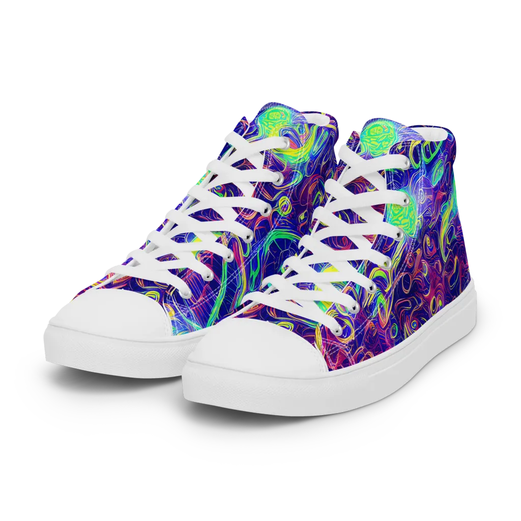 Limefire Ribbons on Women's High Top Canvas Shoes — Left Front
