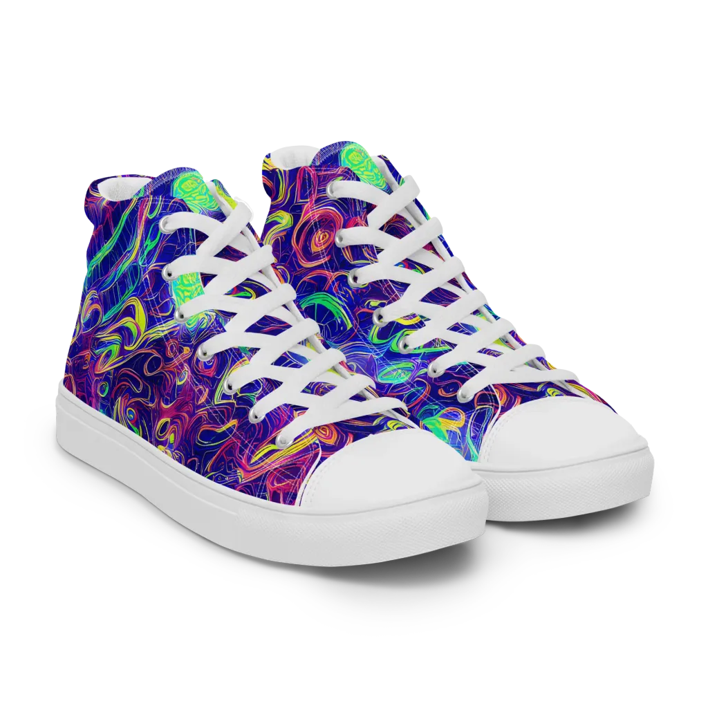 Limefire Ribbons on Women's High Top Canvas Shoes — Right Front