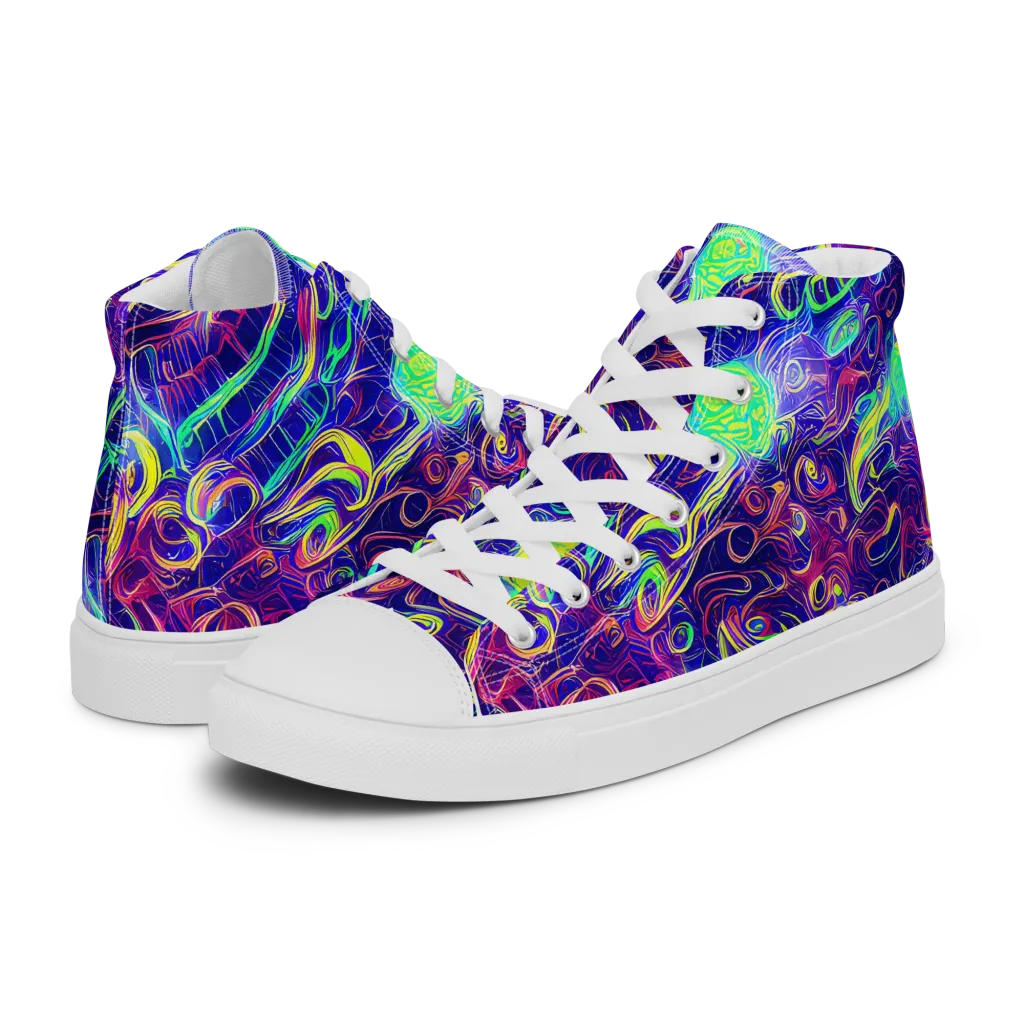 Limefire Ribbons on Women's High Top Canvas Shoes — Left