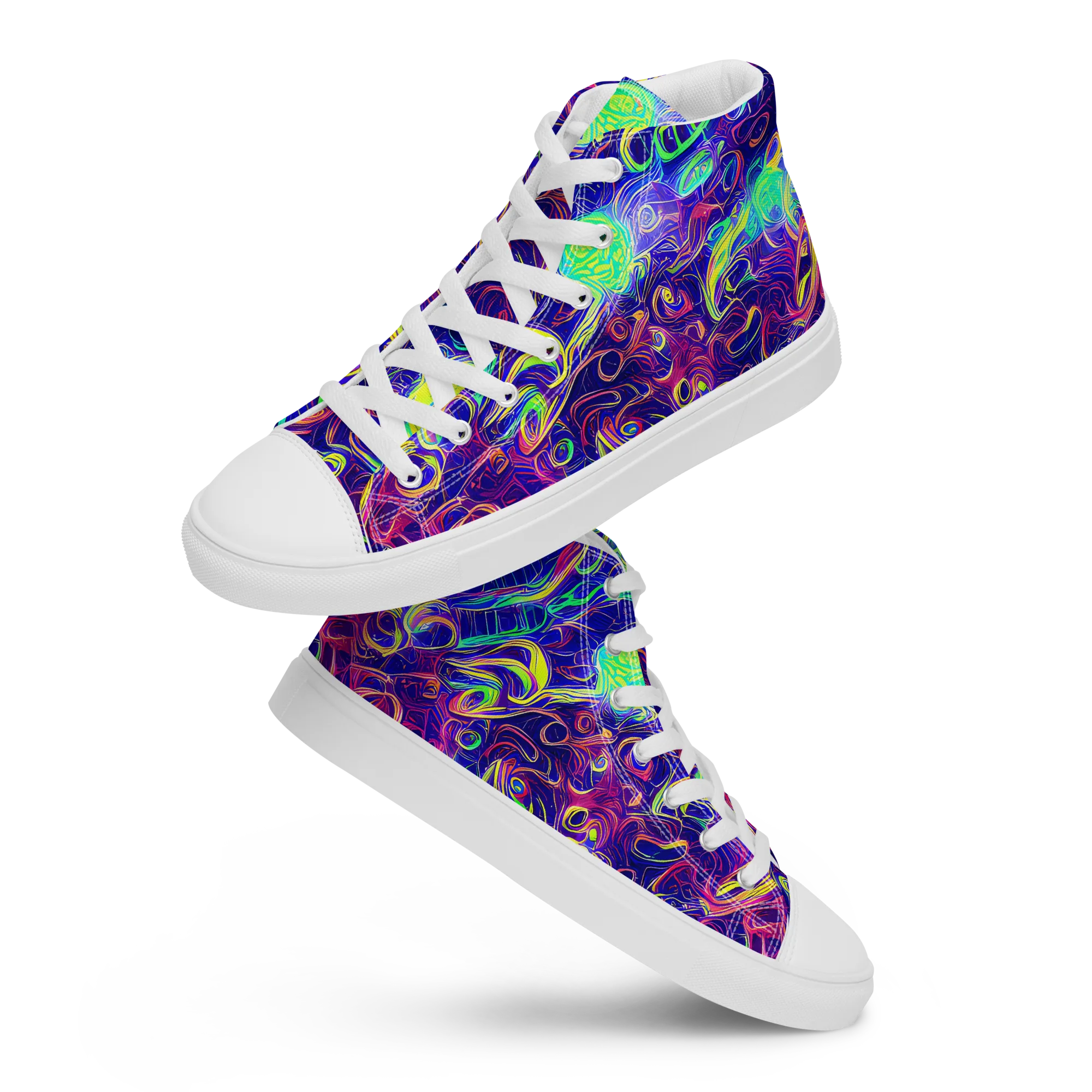 Limefire Ribbons on Women's High Top Canvas Shoes — Front