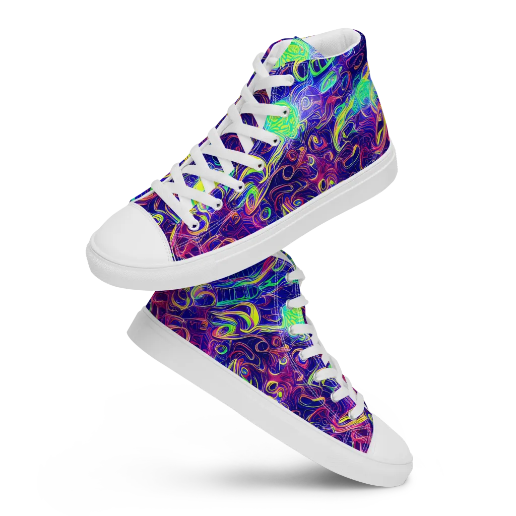 Limefire Ribbons on Women's High Top Canvas Shoes — Front