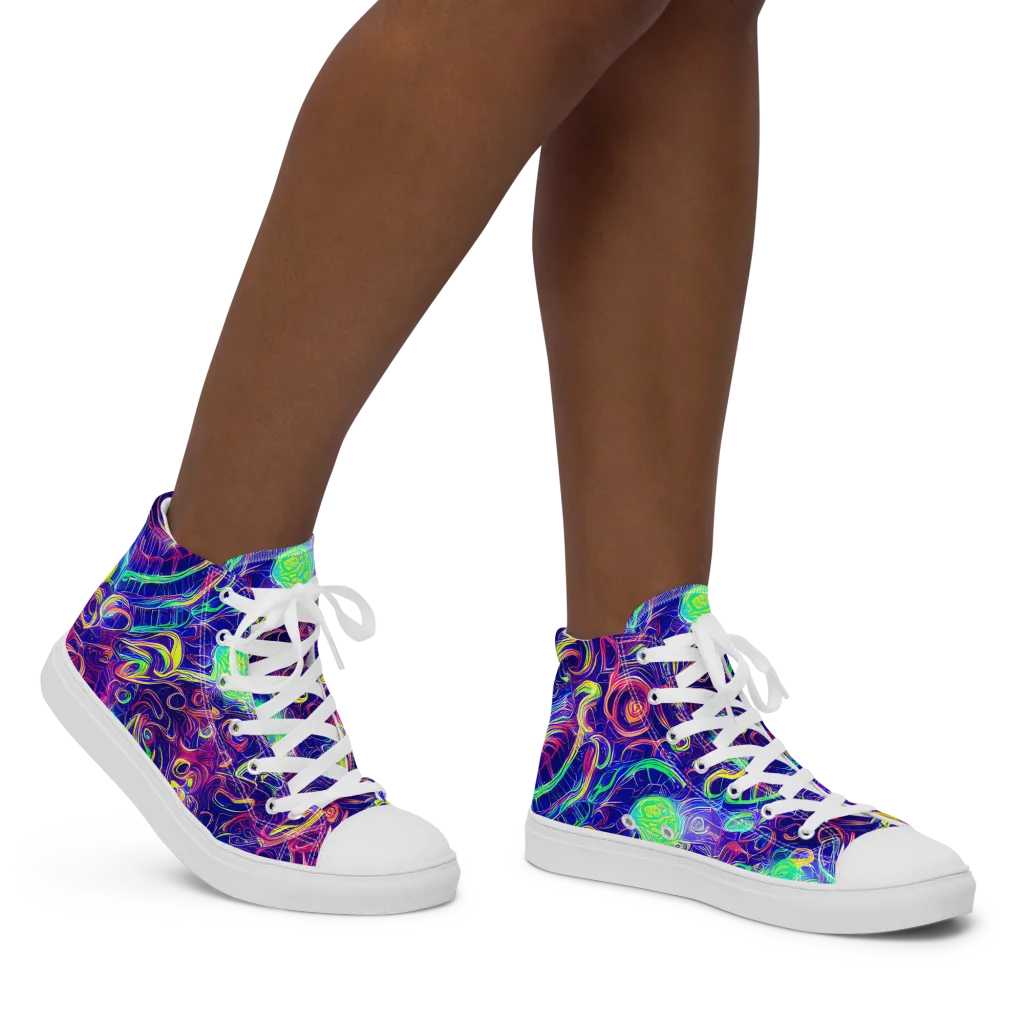 Limefire Ribbons on Women's High Top Canvas Shoes — Right