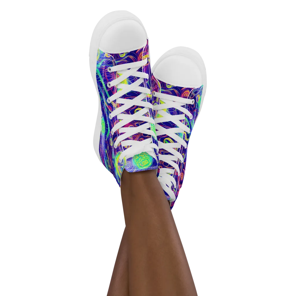 Limefire Ribbons on Women's High Top Canvas Shoes — Front