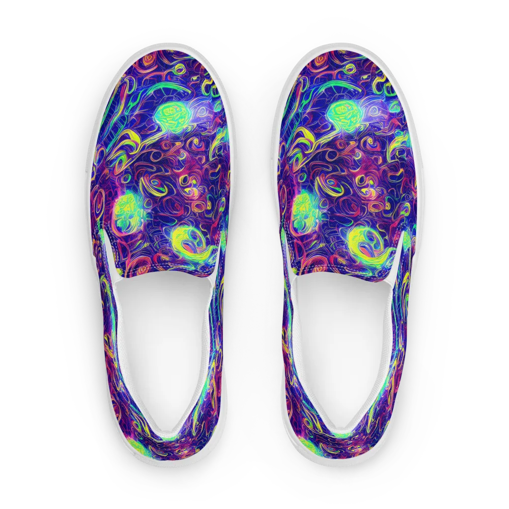 Limefire Ribbons on Men's Slip-On Canvas Shoes — Front
