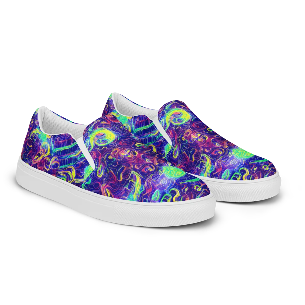Limefire Ribbons on Men's Slip-On Canvas Shoes — Right Front