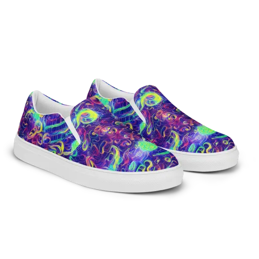 Limefire Ribbons on a Men's Slip-On Canvas Shoes