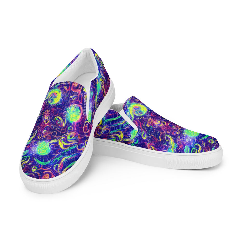 Limefire Ribbons on Men's Slip-On Canvas Shoes — Left Front