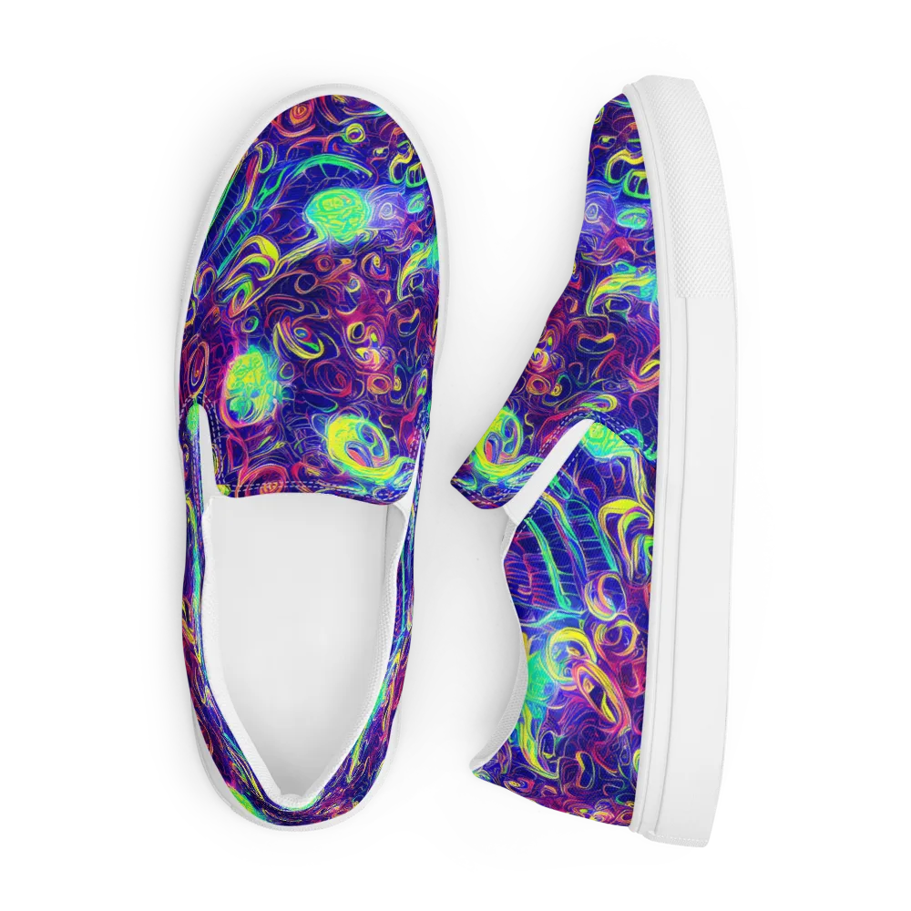 Limefire Ribbons on Men's Slip-On Canvas Shoes — Front