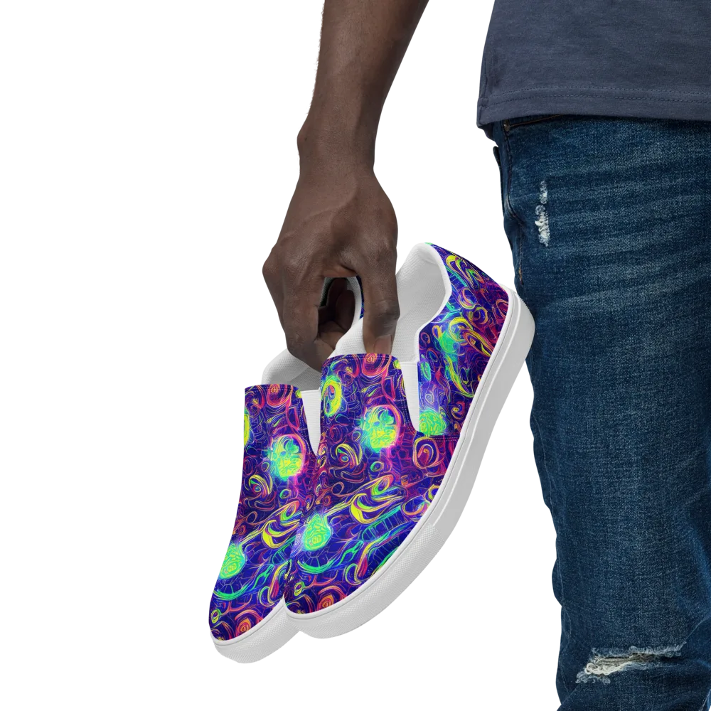 Limefire Ribbons on Men's Slip-On Canvas Shoes — Left Front