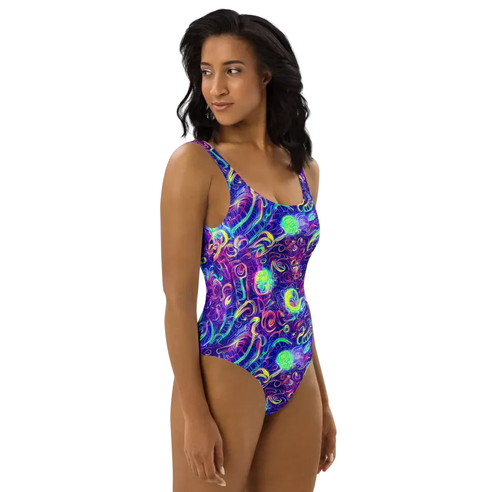 Limefire Ribbons on One-Piece Swimsuit — Right