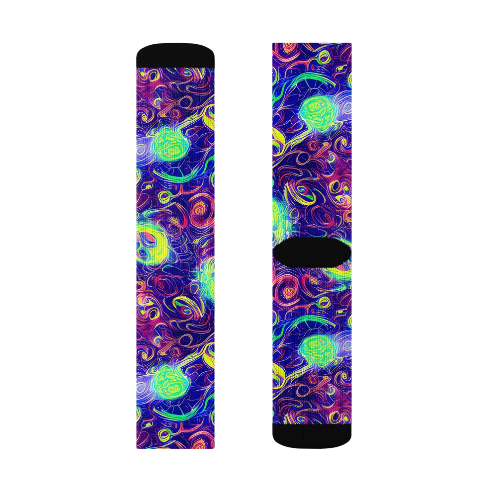 Limefire Ribbons on Socks — Left Sock