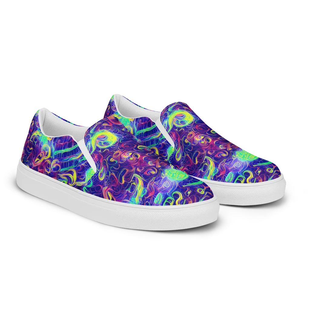 Limefire Ribbons on Women's Slip-On Canvas Shoes — Right Front