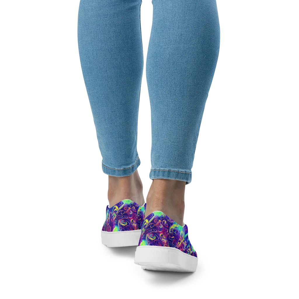 Limefire Ribbons on Women's Slip-On Canvas Shoes — Back