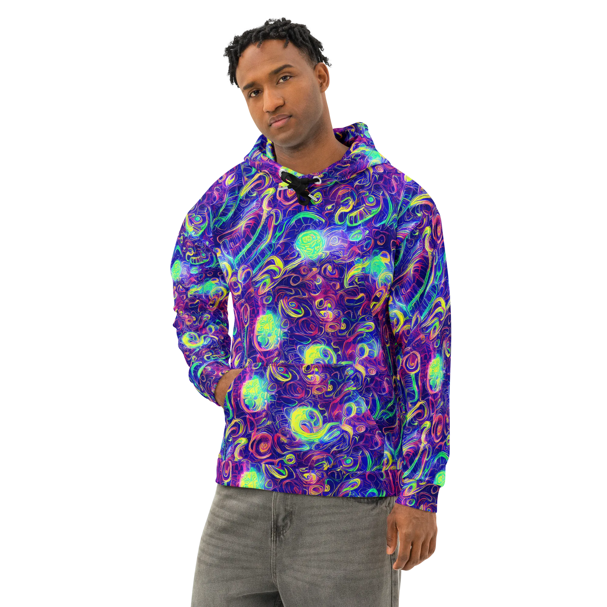 Limefire Ribbons on Cotton Hoodie — Left Front
