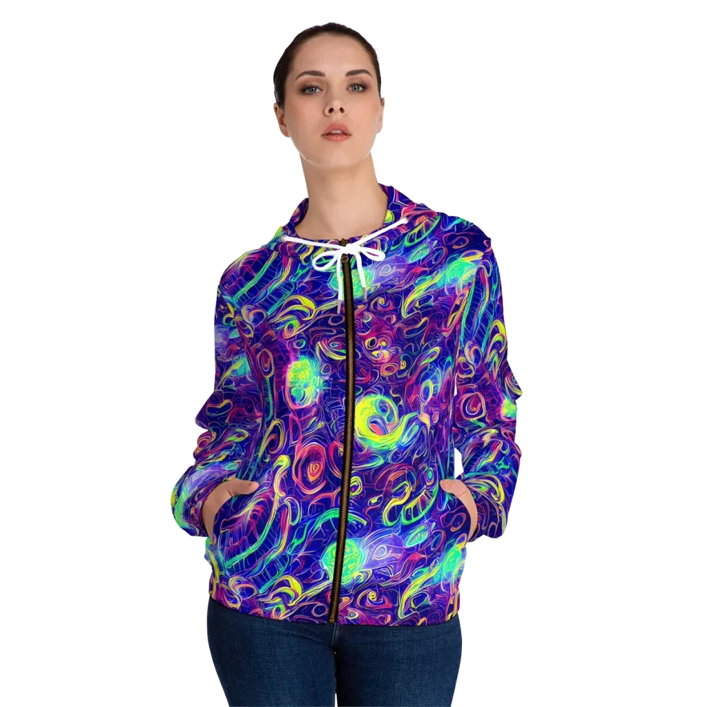 Limefire Ribbons on Women's Full-Zip Hoodie — Front On Person