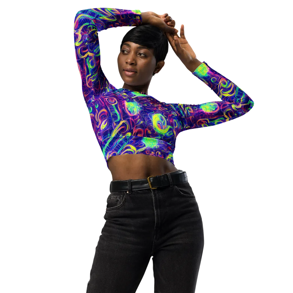 Limefire Ribbons on Long Sleeve Crop Top — Front