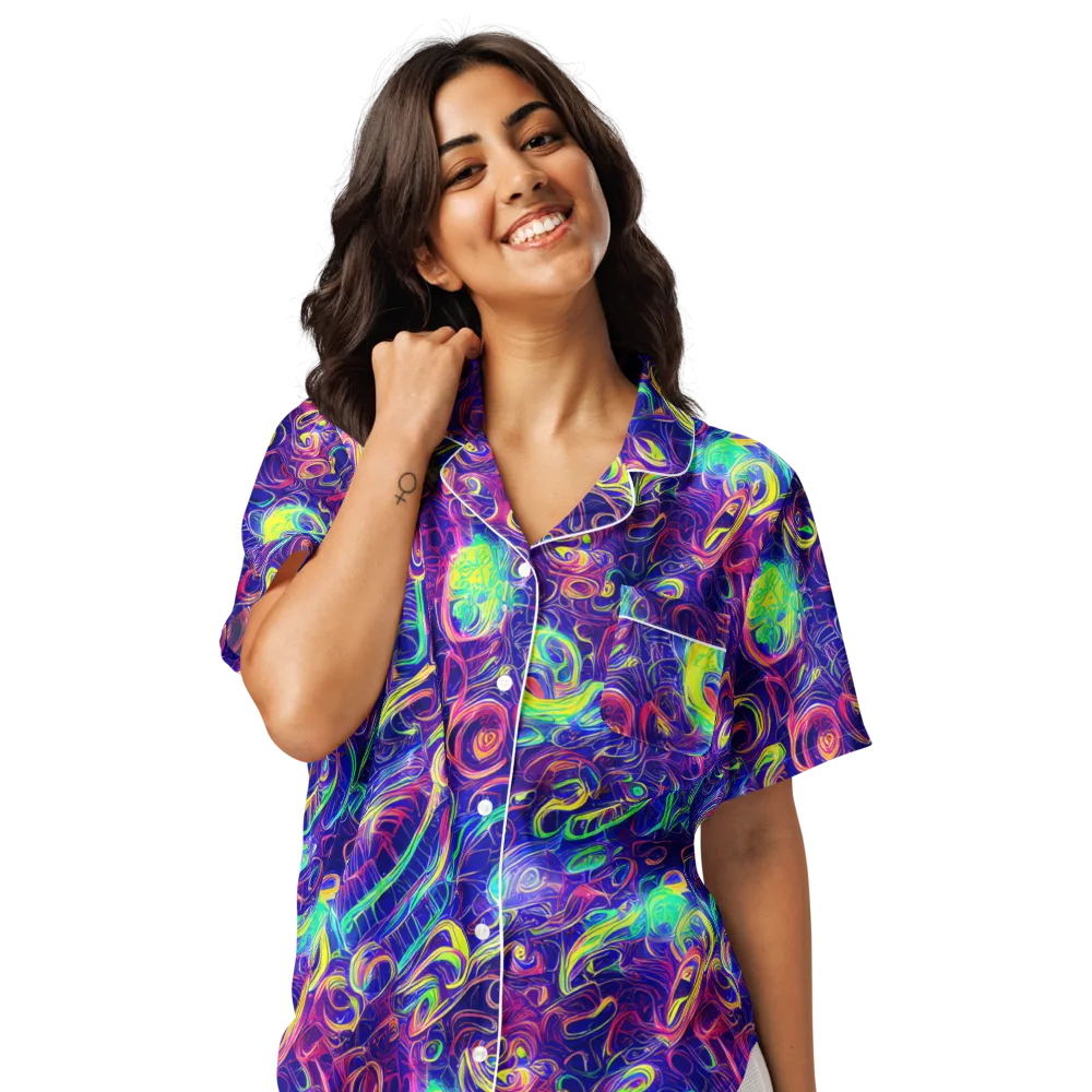 Limefire Ribbons on Women's Short Sleeve Pajama Top — Front