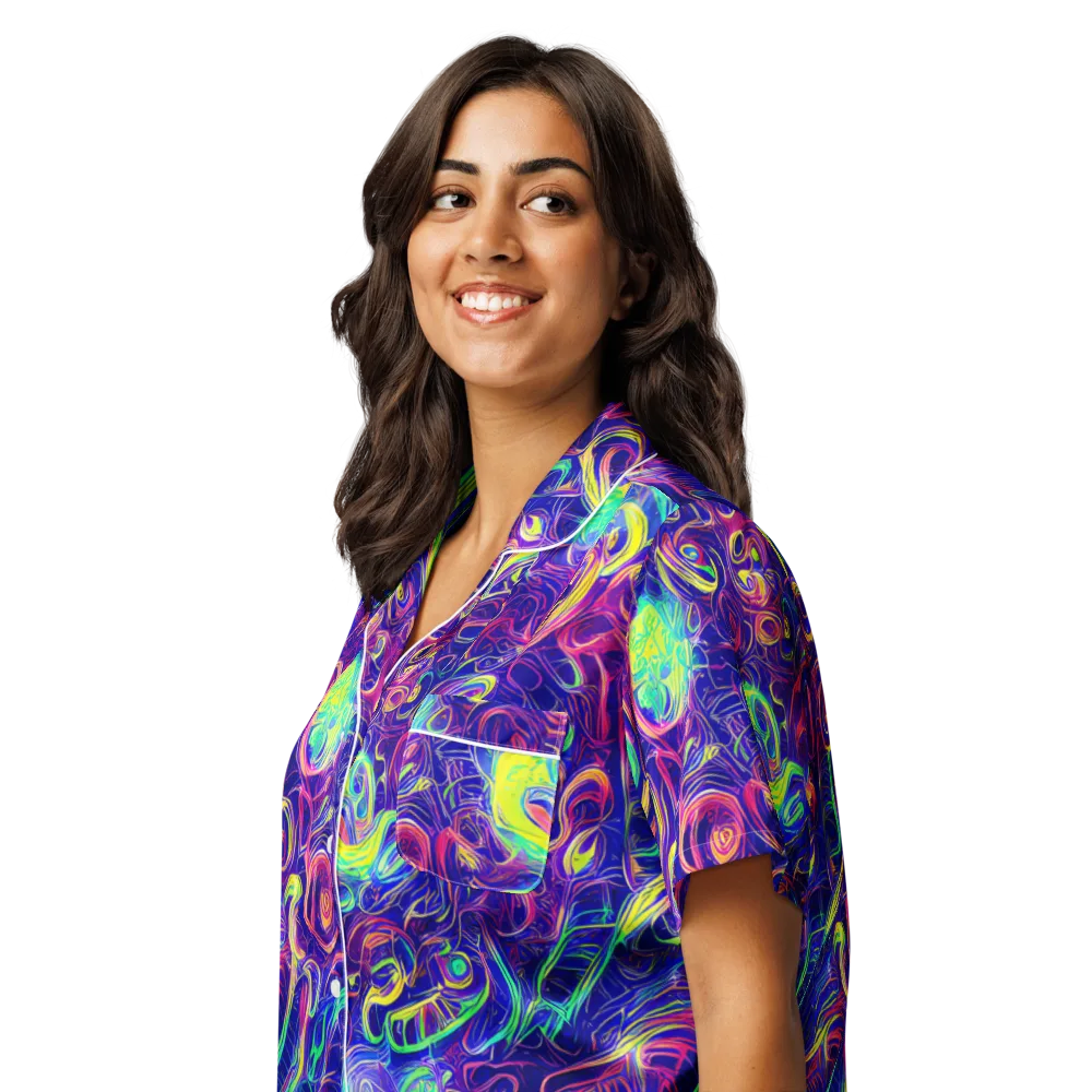 Limefire Ribbons on Women's Short Sleeve Pajama Top — Left Front