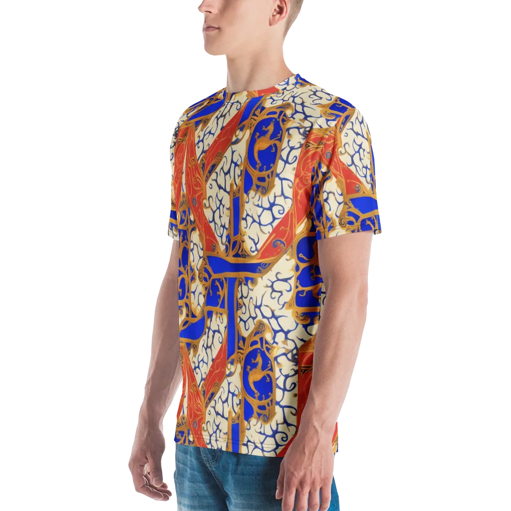 Cobalt Baroque on Men's Crew Neck T-Shirt — Left