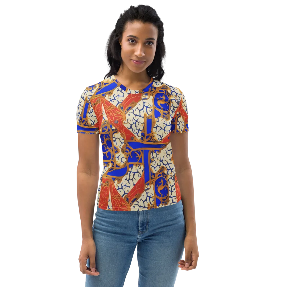 Cobalt Baroque on Women's Crew Neck T-Shirt — Front