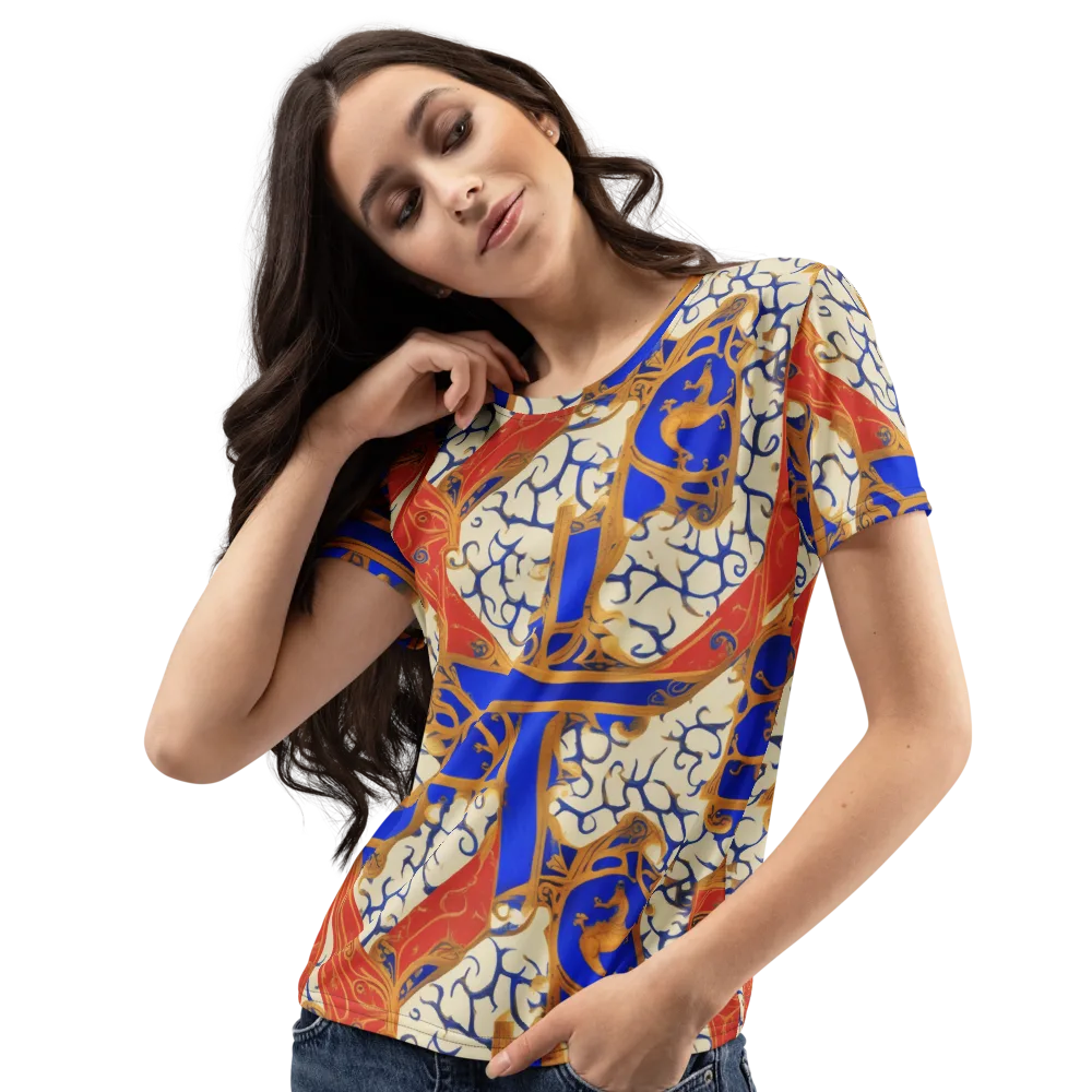Cobalt Baroque on Women's Crew Neck T-Shirt — Left Front