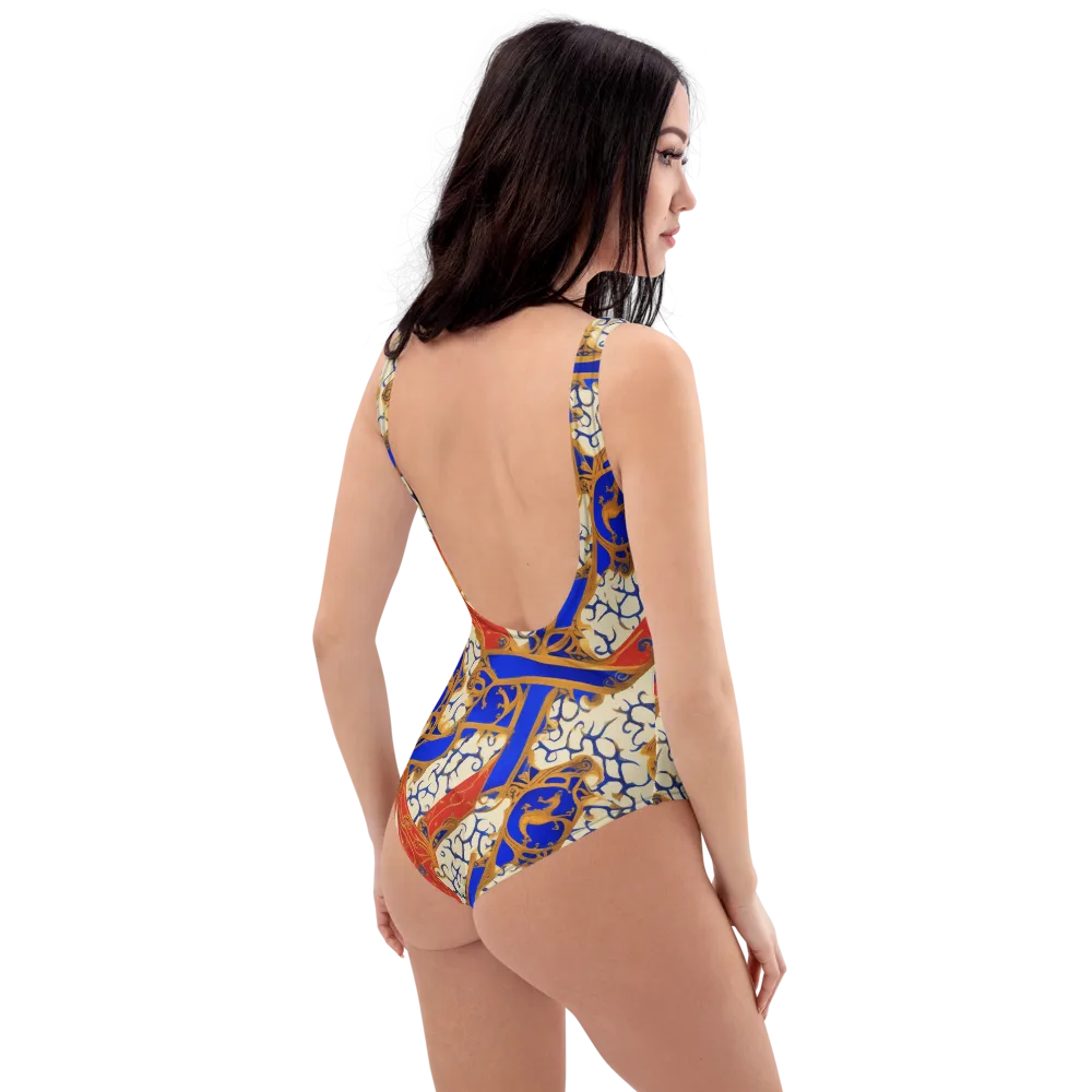 Cobalt Baroque on One-Piece Swimsuit — Right Back