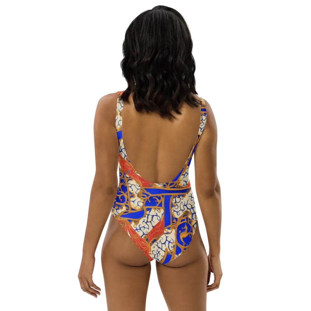 Cobalt Baroque on One-Piece Swimsuit — Back