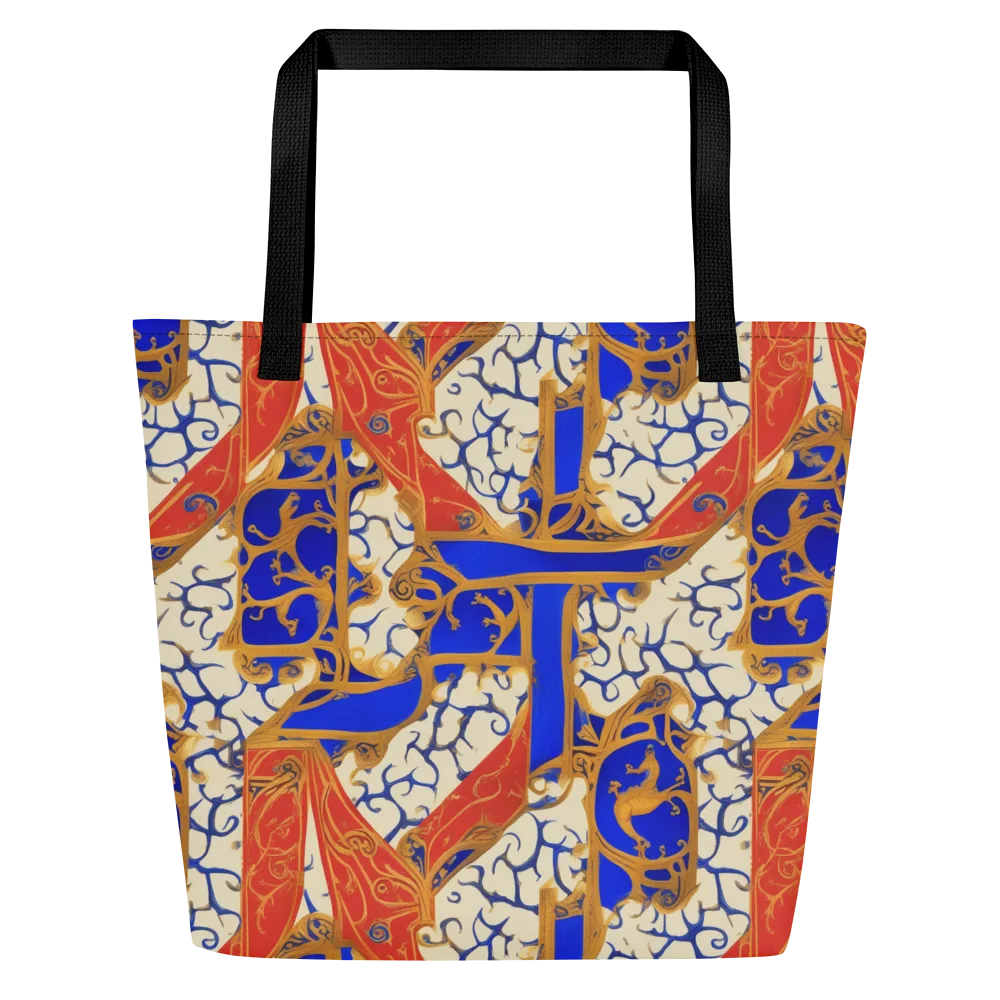 Cobalt Baroque on Large Tote Bag W/ Pocket — Front