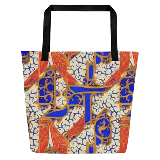 Cobalt Baroque on a Large Tote Bag W/ Pocket