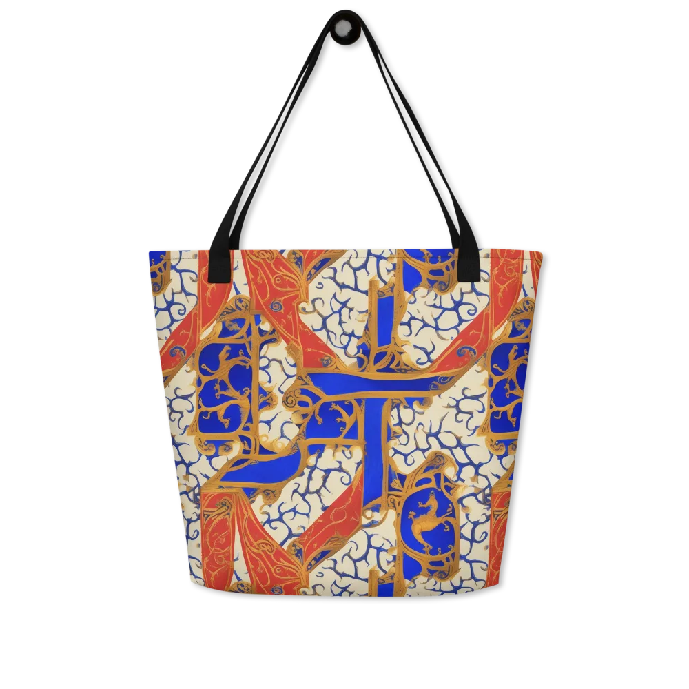 Cobalt Baroque on Large Tote Bag W/ Pocket — Front