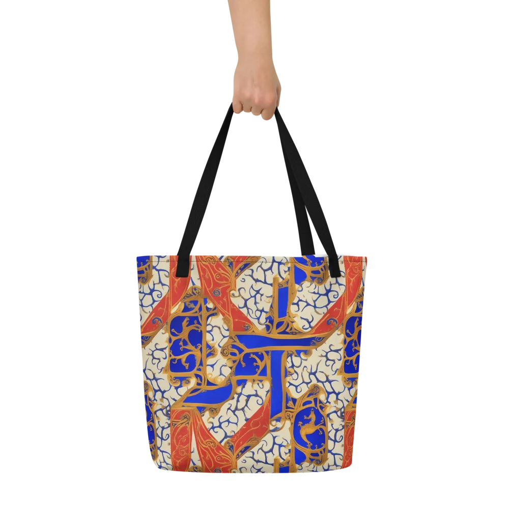 Cobalt Baroque on Large Tote Bag W/ Pocket — Front