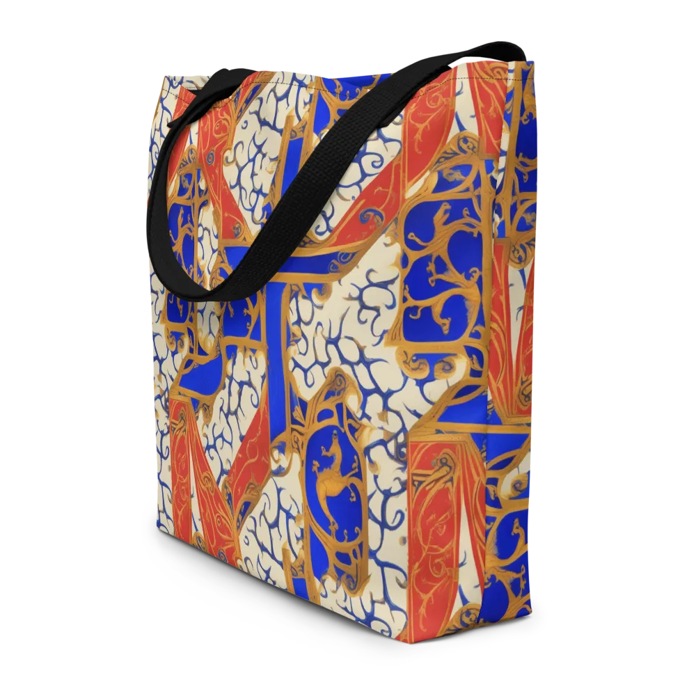 Cobalt Baroque on Large Tote Bag W/ Pocket — Front