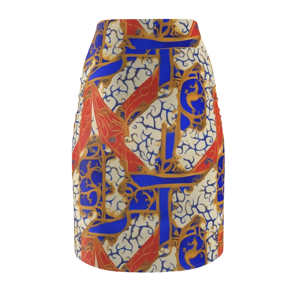 Cobalt Baroque on Pencil Skirt — Back