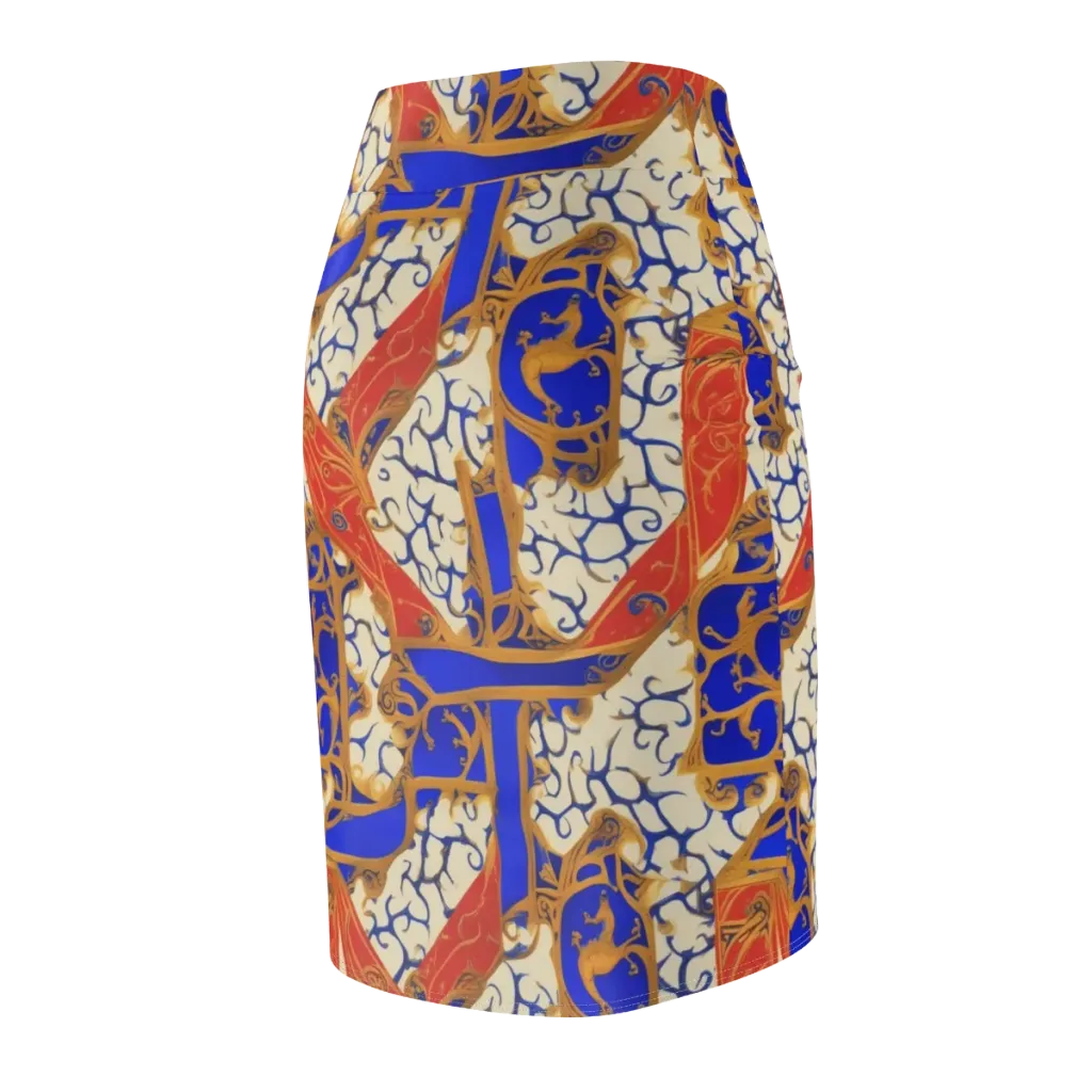 Cobalt Baroque on Pencil Skirt — Back Side