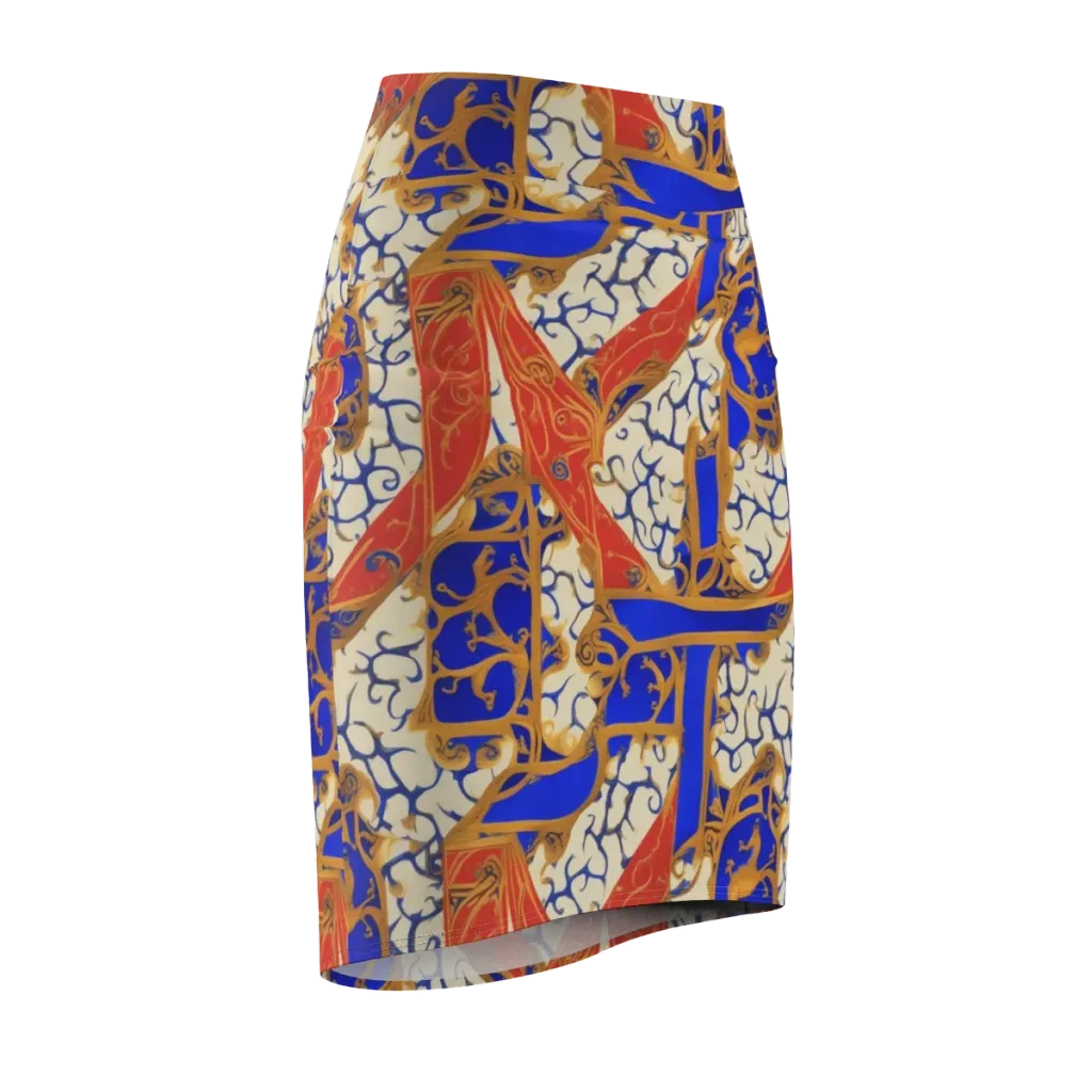 Cobalt Baroque on Pencil Skirt — Front Side