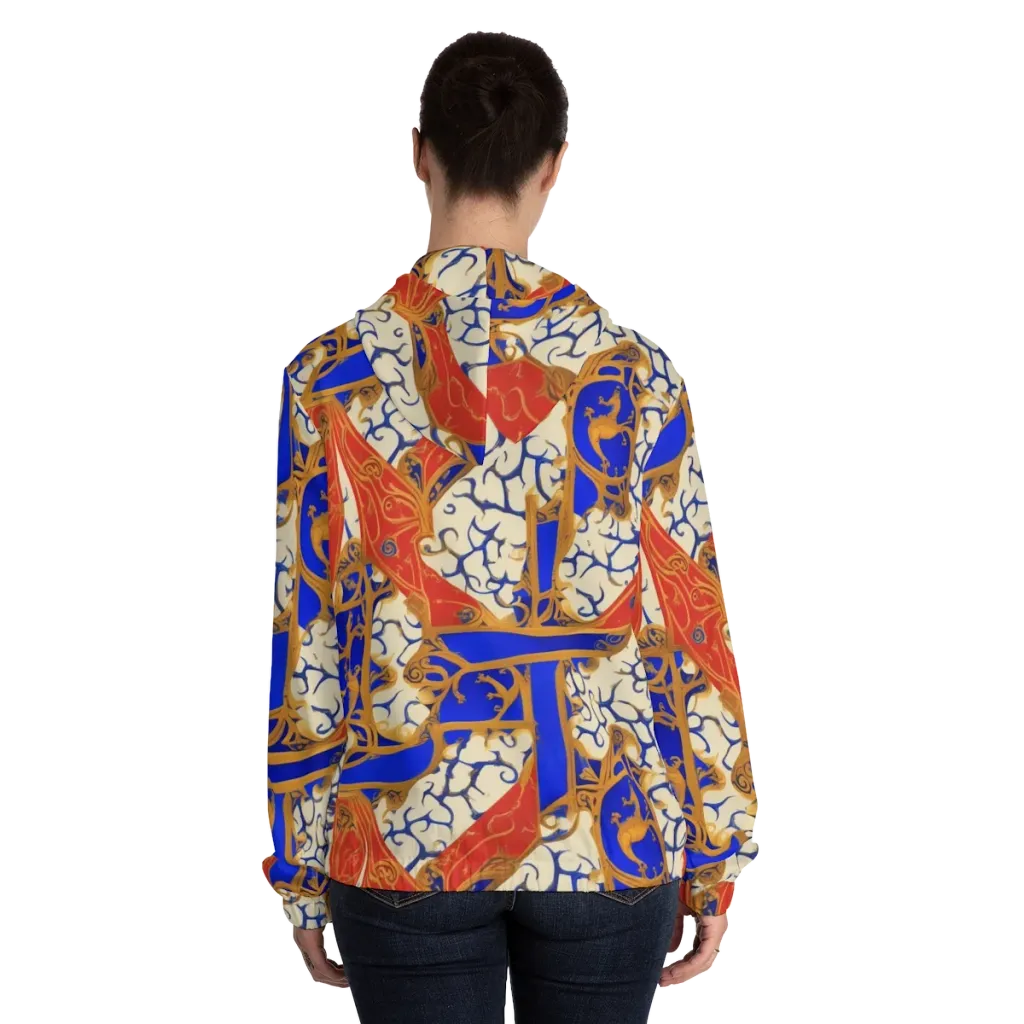 Cobalt Baroque on Women's Full-Zip Hoodie — Back On Person