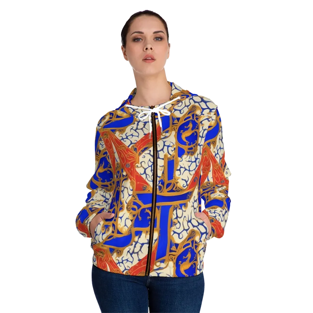Cobalt Baroque on Women's Full-Zip Hoodie — Front On Person