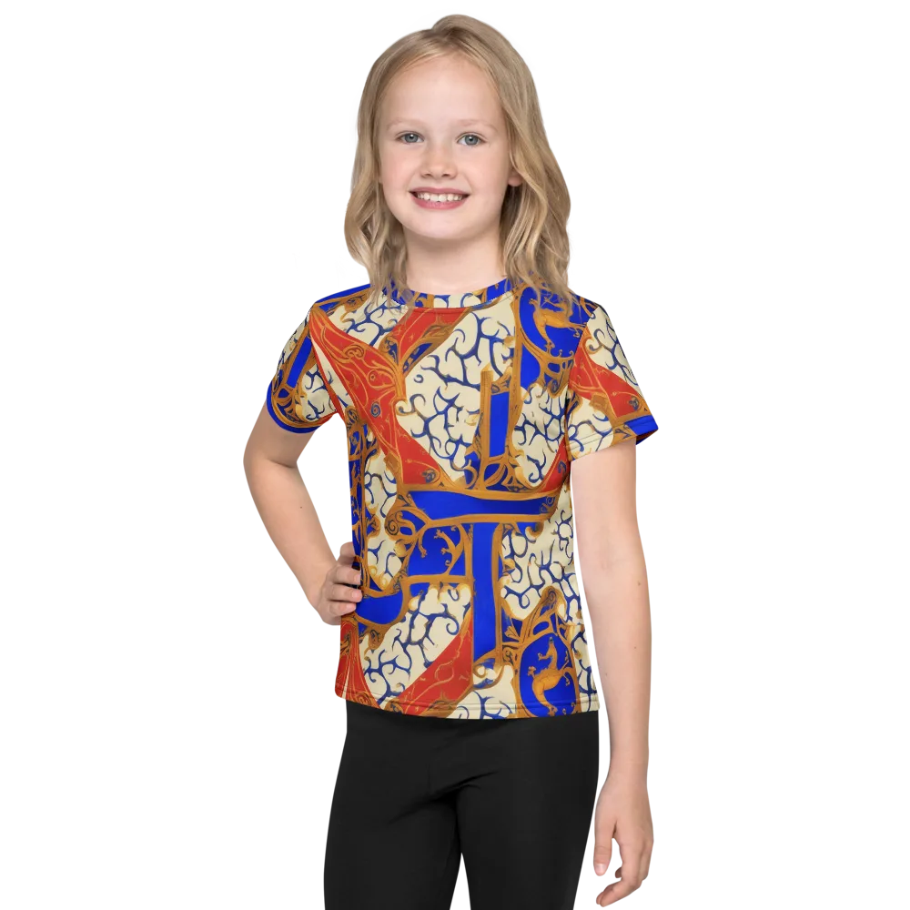 Cobalt Baroque on Kids Crew Neck T-Shirt — Front
