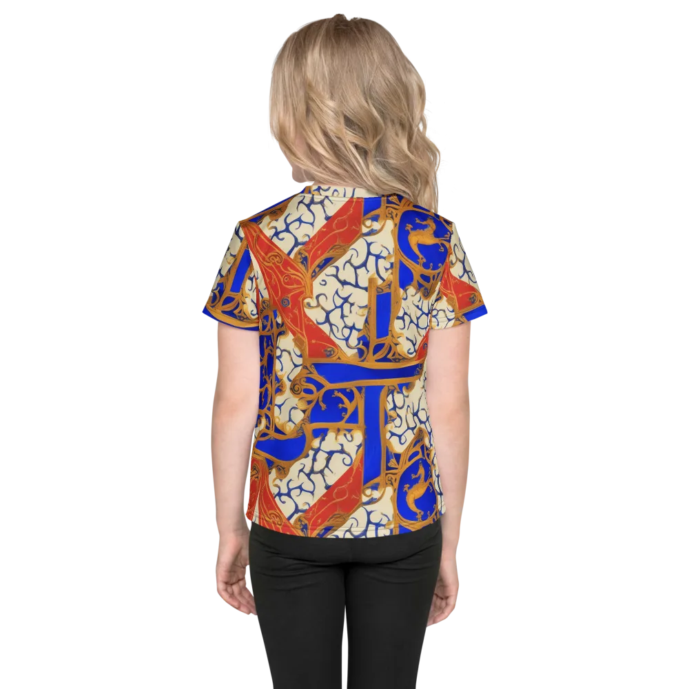 Cobalt Baroque on Kids Crew Neck T-Shirt — Back