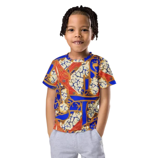 Cobalt Baroque on a Kids Crew Neck T-Shirt