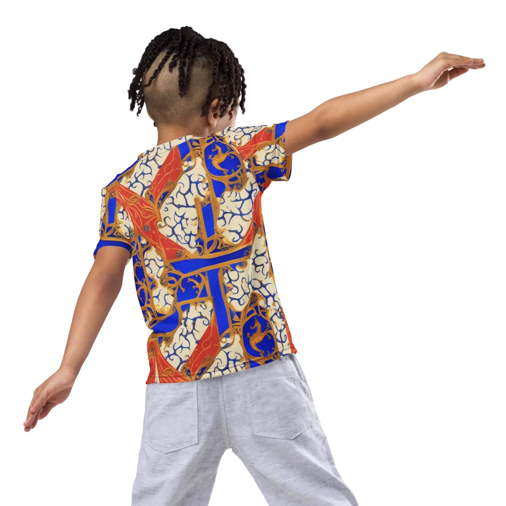 Cobalt Baroque on Kids Crew Neck T-Shirt — Back