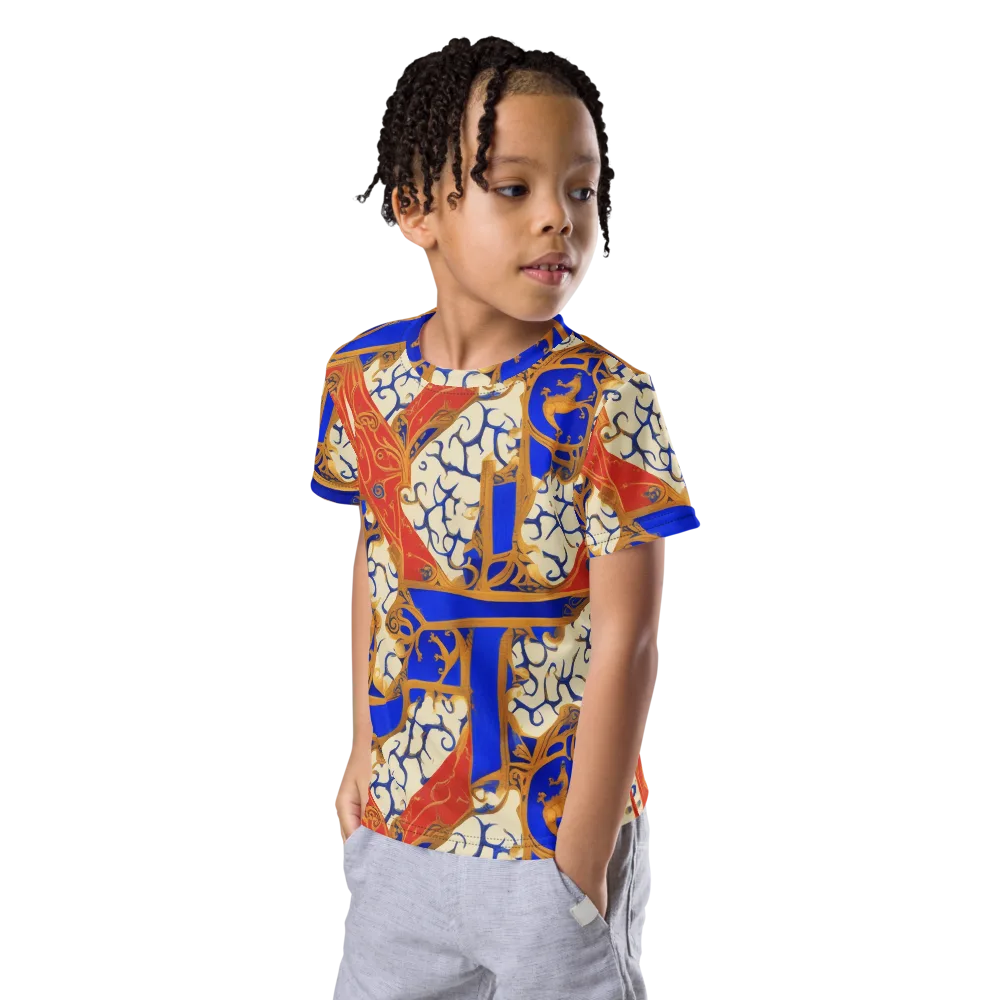 Cobalt Baroque on Kids Crew Neck T-Shirt — Left Front