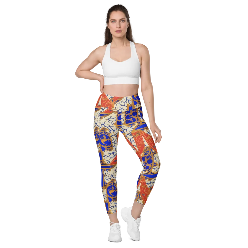 Cobalt Baroque on Leggings with Pockets — Front