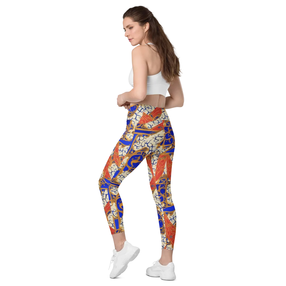 Cobalt Baroque on Leggings with Pockets — Left Back