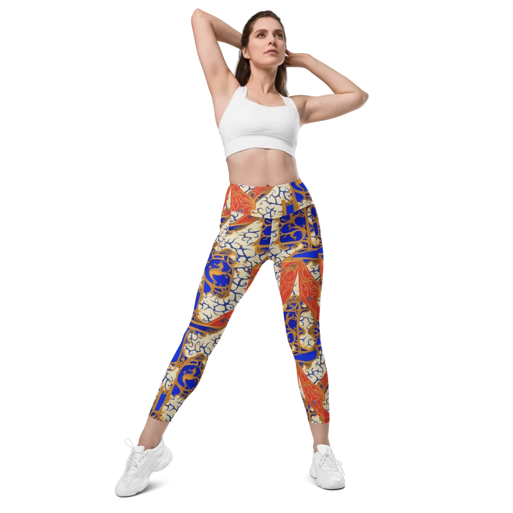 Cobalt Baroque on Leggings with Pockets — Front