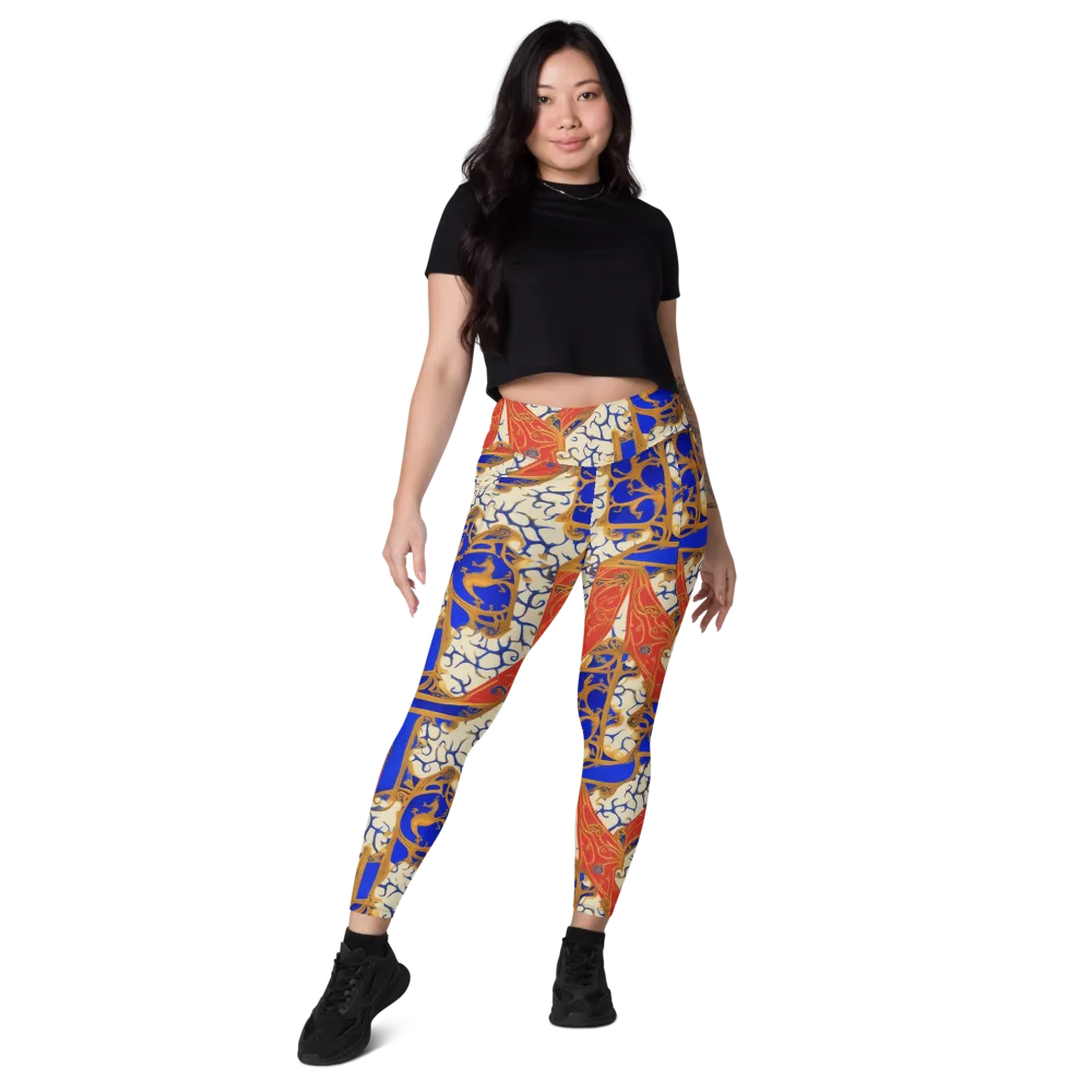 Cobalt Baroque on Leggings with Pockets — Front